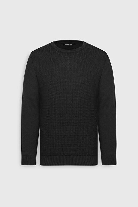 Cotton Standard Fit Regular Fit Crew Neck Jacquard Sweater Black Pullover ACE49252510194SYH