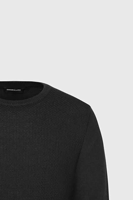 Cotton Standard Fit Regular Fit Crew Neck Jacquard Sweater Black Pullover ACE49252510194SYH