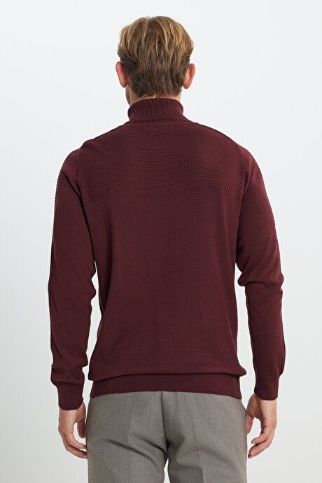 Cotton Standard Fit Regular Fit Full Turtleneck Jacquard Sweater Burgundy Sweater ACE49252510251BRD