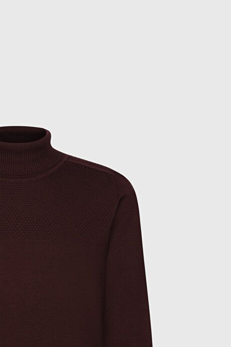 Cotton Standard Fit Regular Fit Full Turtleneck Jacquard Sweater Burgundy Sweater ACE49252510251BRD