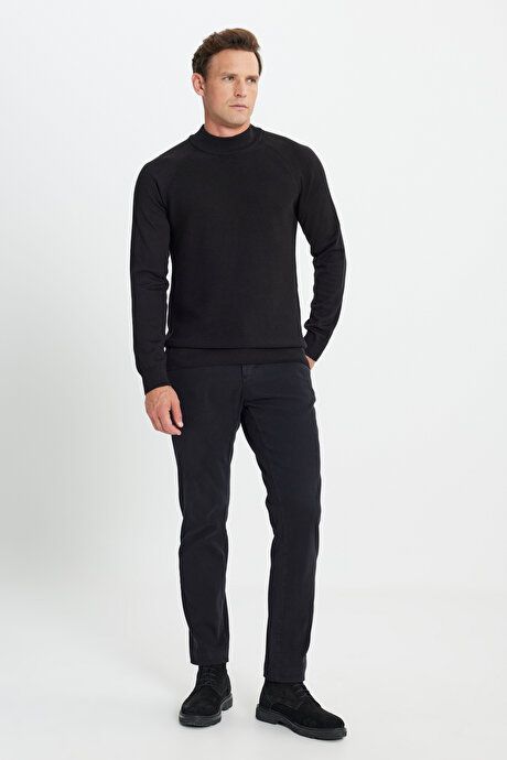 Cotton Standard Fit Regular Fit Half Turtleneck Patterned Sweater Black Pullover ACE49252510256SYH