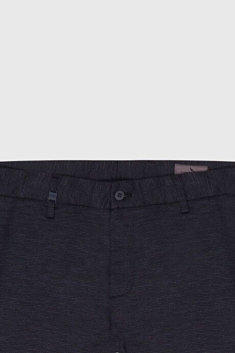 Wool Slim Fit Slim Fit Patterned Side Pocket Navy Blue Trousers COE012510056LAC