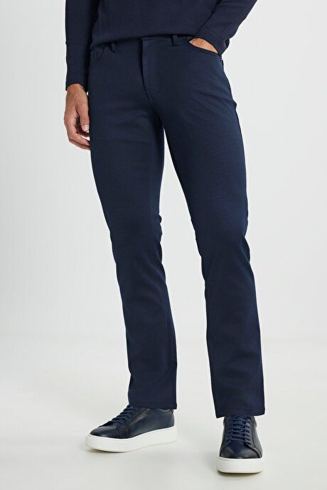 Slim Fit Slim Fit 5 Pocket Stretchy Casual Navy Blue Trousers COE012510167LAC