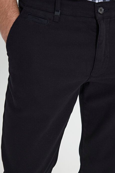 Cotton Comfort Fit Relaxed Fit Dobby Side Pocket Stretchy Casual Black Pants COE012510172SYH