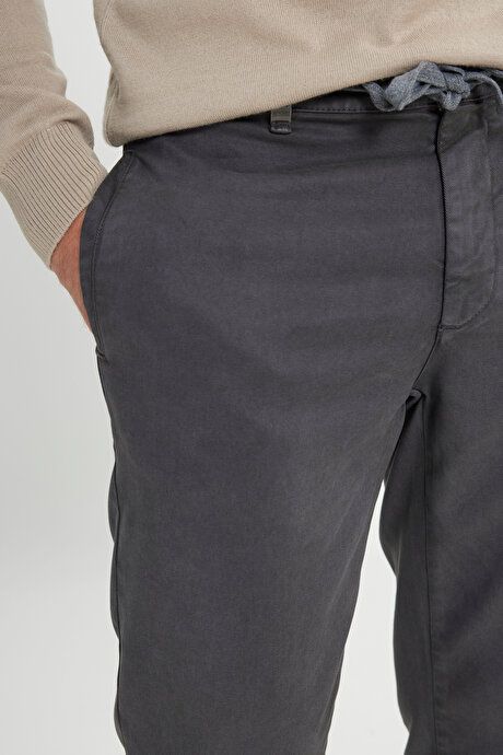 Cotton Slim Fit Slim Fit Diagonal Patterned Pleated Side Pocket Casual Anthracite Trousers COE012510174ATR