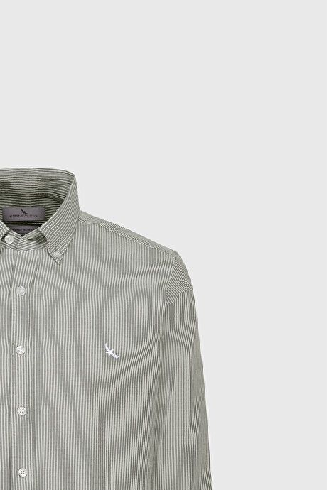 100% Cotton Slim Fit Slim Fit Button-down Collar Striped Khaki-White Shirt COE202510171HBY