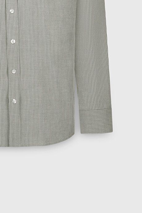 100% Cotton Slim Fit Slim Fit Button-down Collar Striped Khaki-White Shirt COE202510171HBY