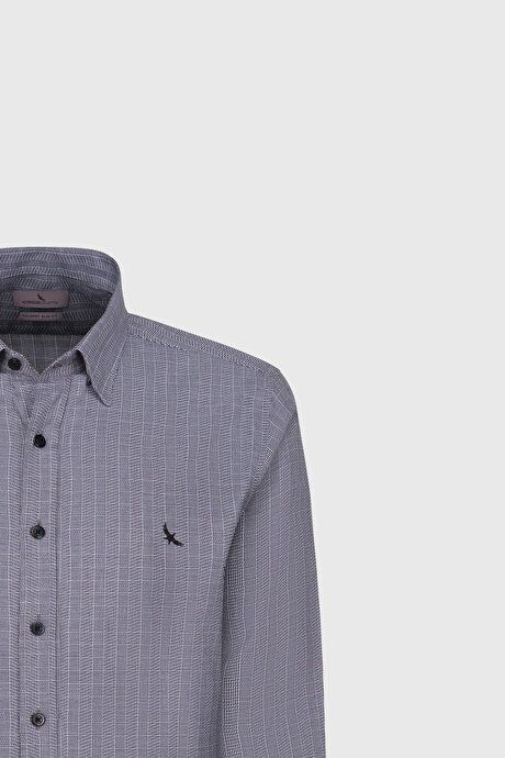 100% Cotton Oxford Slim Fit Slim Fit Slim Fit Hidden Button Down Collar Checked Gray-White Shirt COE20251010213GBY