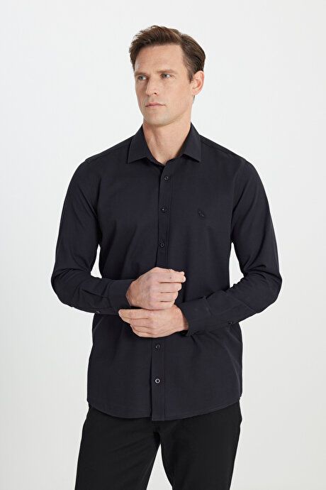 100% Cotton Slim Fit Slim Fit Slim Fit Classic Collar Dobby Black Shirt COE202510317SYH