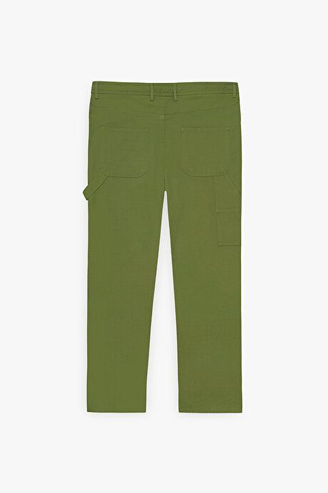 Oversized Loose Fit Cotton Stretch Dobby Side Pocket Khaki Pants with Waist Ties ET0124200026HAK