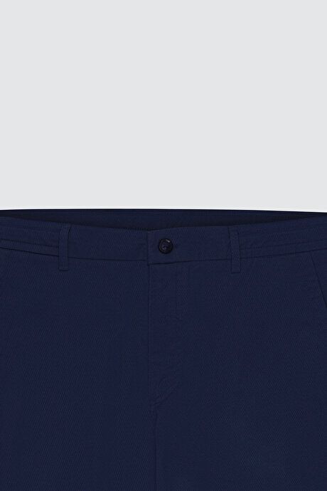 Oversized Loose Fit Waist Ties Cotton Stretch Dobby Navy Blue Pants with Side Pockets ET0124200026LAC