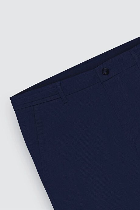 Oversized Loose Fit Waist Ties Cotton Stretch Dobby Navy Blue Pants with Side Pockets ET0124200026LAC