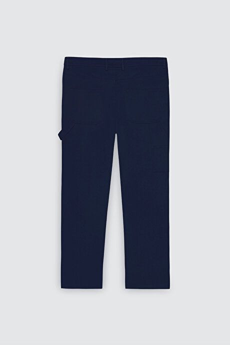 Oversized Loose Fit Waist Ties Cotton Stretch Dobby Navy Blue Pants with Side Pockets ET0124200026LAC