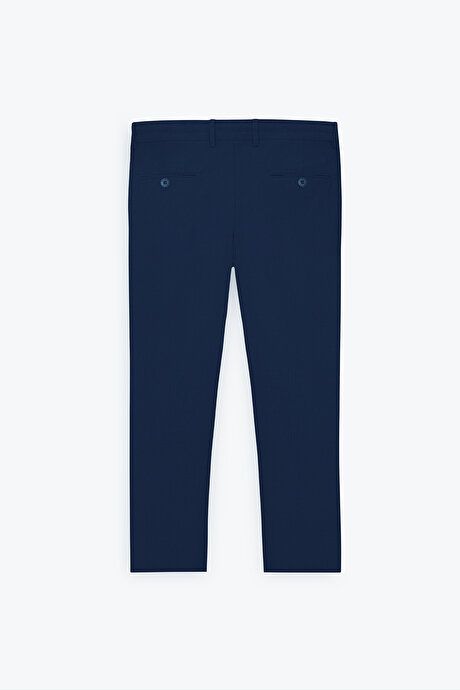 Slim Fit Slim Fit Slim Fit Waist Tie Side Pocket Seersucker Navy Blue Trousers ET0124200027LAC