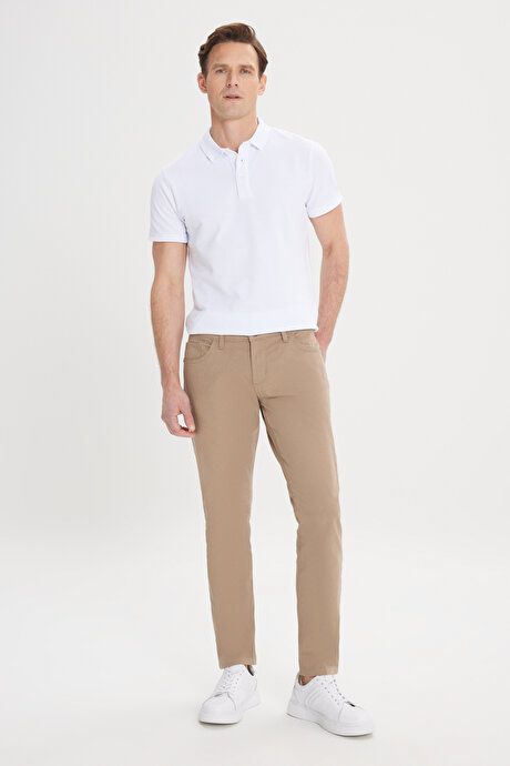 Slim Fit Slim Fit 5 Pockets Cotton Stretch Camel Chino Pants ET0130000001CML