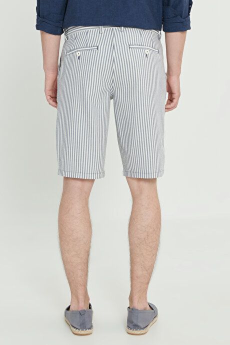 Comfort Fit Relaxed Fit 100% Cotton Striped Side Pocket Navy-Ecru Shorts ET0224200001LEC