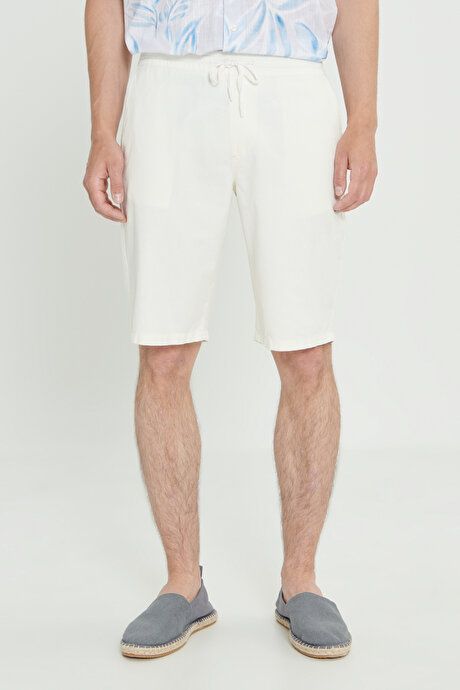 Comfort Fit Relaxed Fit Linen Side Pocket White Shorts ET0224200002BYZ