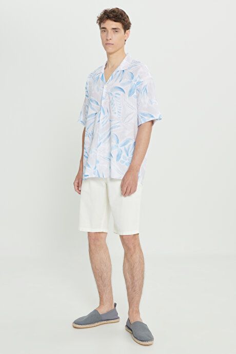 Comfort Fit Relaxed Fit Linen Side Pocket White Shorts ET0224200002BYZ