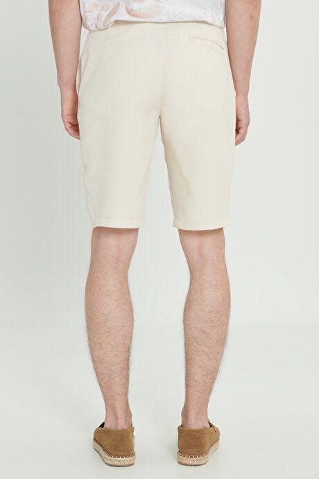 Comfort Fit Relaxed Fit Honeycomb Patterned Side Pocket Cotton Beige Shorts ET0224200003BEJ