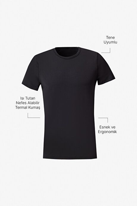 Standard Fit Regular Fit Heat Retaining Breathable Flexible Underwear Black Thermal T-Shirt ET0324100203SYH