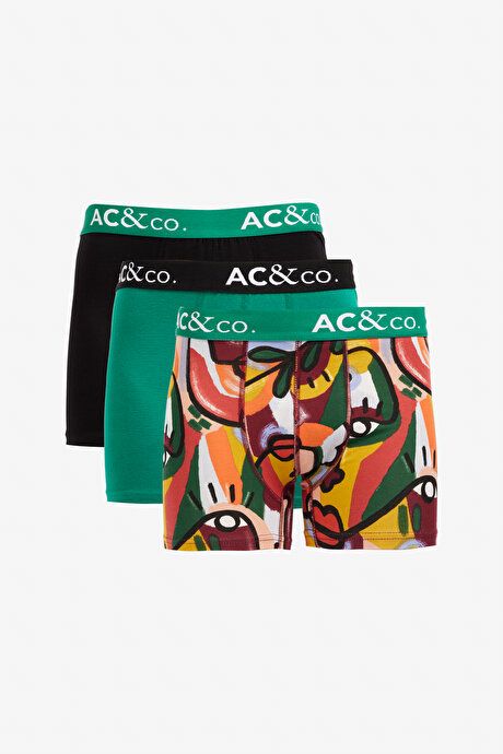 Patterned 3-Piece Black-Green Boxers ET03241P3005SHE