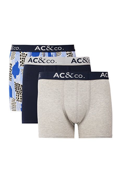 Cotton Stretchy Patterned 3-Piece Navy-Grey Boxers ET03241P3007LAG