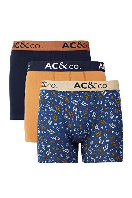 Cotton Stretchy Patterned 3-Piece Navy-Brown Boxers ET03241P3010LCK