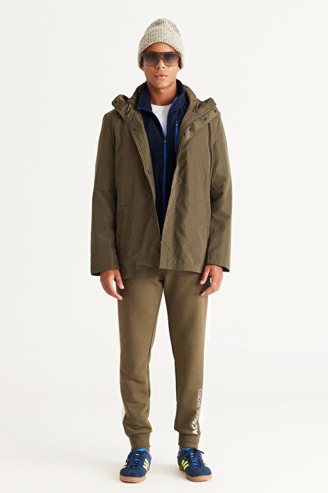 Standard Fit Regular Fit Windproof Hooded Stand-up Collar Khaki Trench Coat ET0624100100201HAK