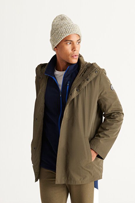 Standard Fit Regular Fit Windproof Hooded Stand-up Collar Khaki Trench Coat ET0624100100201HAK