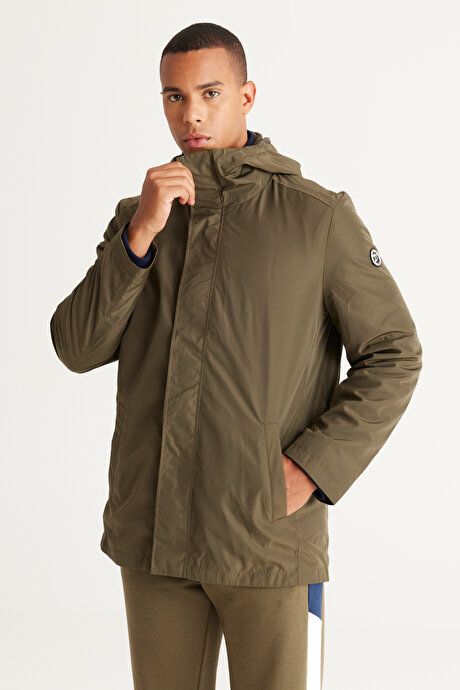 Standard Fit Regular Fit Windproof Hooded Stand-up Collar Khaki Trench Coat ET0624100100201HAK