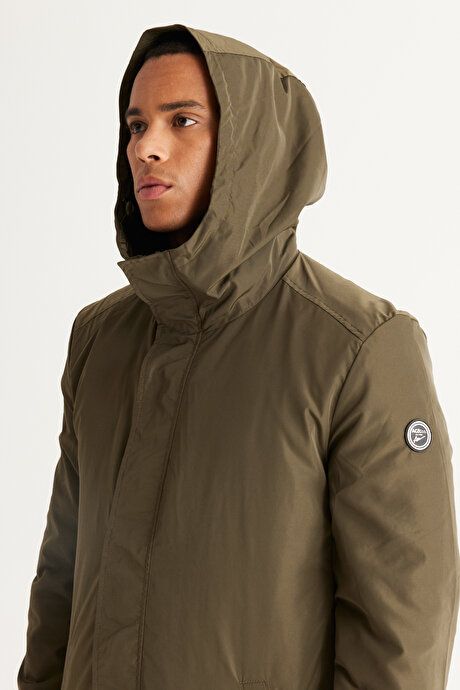 Standard Fit Regular Fit Windproof Hooded Stand-up Collar Khaki Trench Coat ET0624100100201HAK