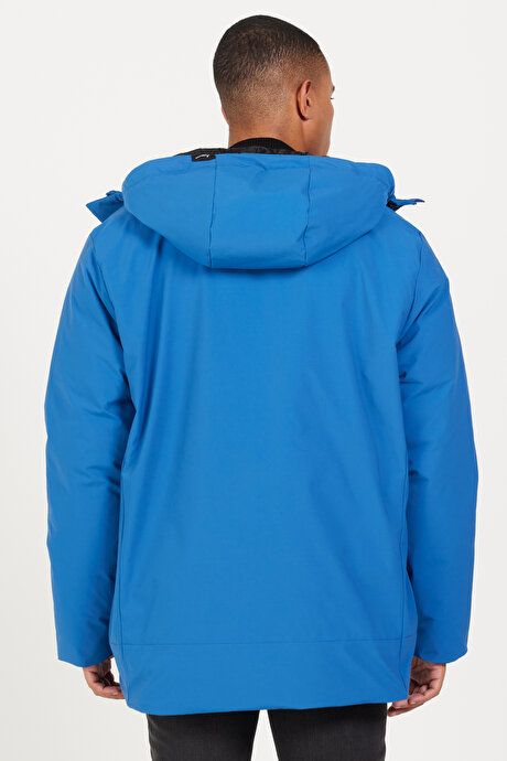 Standard Fit Regular Fit Hooded Stand-up Collar Saks Coat with Flap Pocket ET0724100202SKS