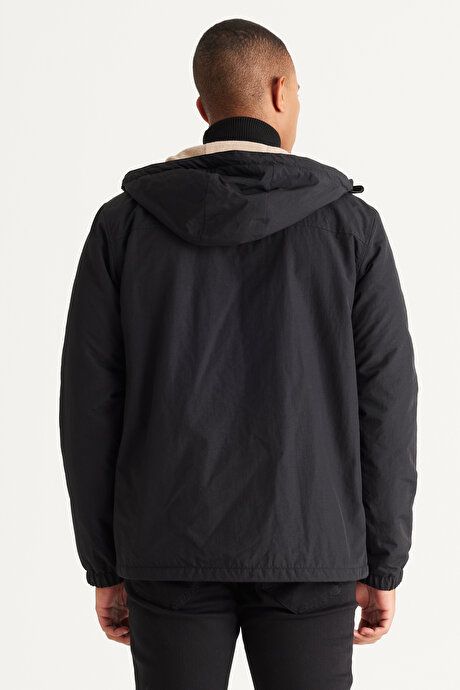 Standard Fit Regular Fit Hooded Collar Black Coat with Side Pockets ET0824100210SYH