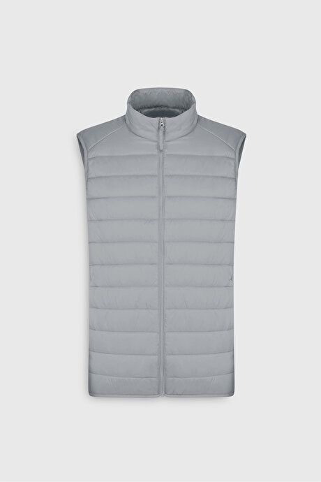 Windproof Portable Warm Keeping Fiber Filled Ultra Lightweight Standard Fit Inflatable Gray Vest with Bag ET0924100200GRI