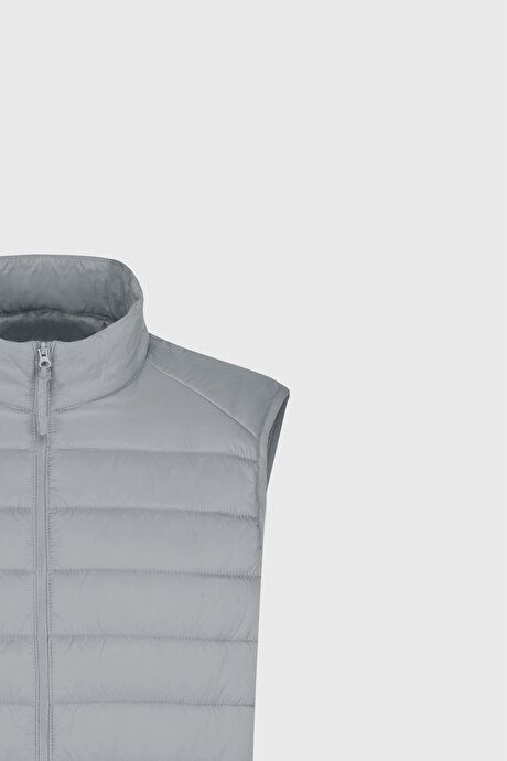 Windproof Portable Warm Keeping Fiber Filled Ultra Lightweight Standard Fit Inflatable Gray Vest with Bag ET0924100200GRI