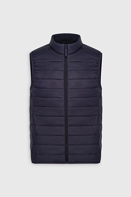 Windproof Portable Warm Keeping Fiber Filled Ultra Lightweight Standard Fit Inflatable Navy Blue Vest with Bag ET0924100200LAC