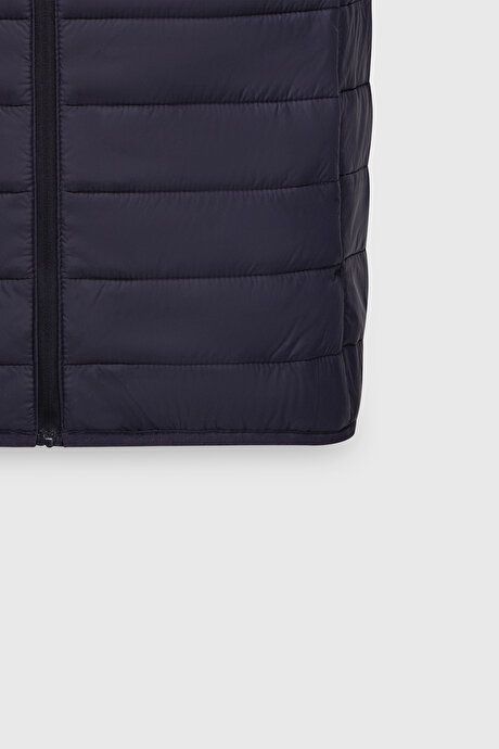 Windproof Portable Warm Keeping Fiber Filled Ultra Lightweight Standard Fit Inflatable Navy Blue Vest with Bag ET0924100200LAC