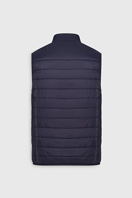 Windproof Portable Warm Keeping Fiber Filled Ultra Lightweight Standard Fit Inflatable Navy Blue Vest with Bag ET0924100200LAC