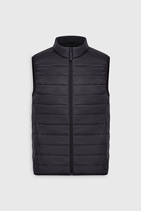 Windproof Portable Warm Keeping Fiber Filled Ultra Lightweight Standard Fit Inflatable Black Vest with Bag ET0924100200SYH