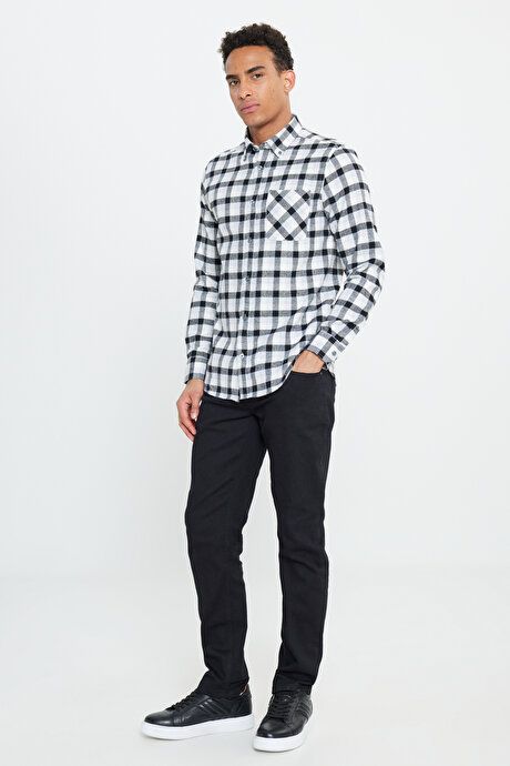 Slim Fit Slim Fit Button-down Collar Winter Flannel Lumberjack Black-Gray Shirt ET2024100018syg