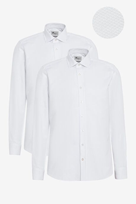 2-Piece Slim Fit Slim Fit Cotton Classic Collar Dobby White-White Shirt ET20242P2060K86