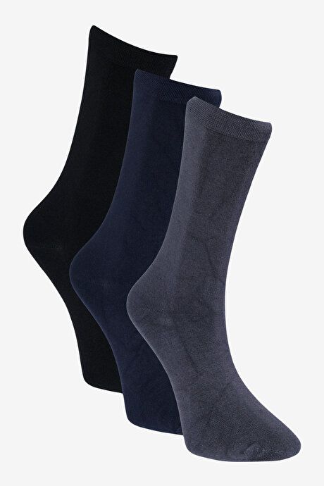 Patterned 3-Piece Socket Black-Navy-Marengo Socks ET2524103P02SLM