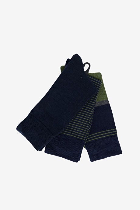 Patterned 3-Piece Socket Navy Blue-Green Socks ET2524103P03LYS