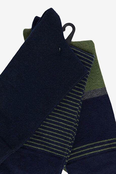 Patterned 3-Piece Socket Navy Blue-Green Socks ET2524103P03LYS