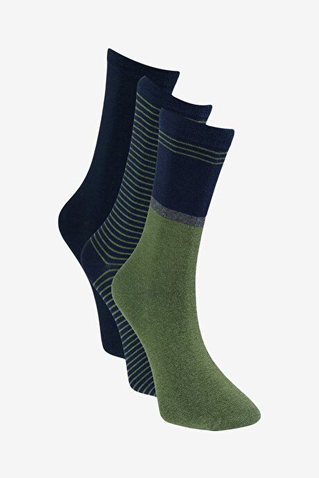 Patterned 3-Piece Socket Navy Blue-Green Socks ET2524103P03LYS