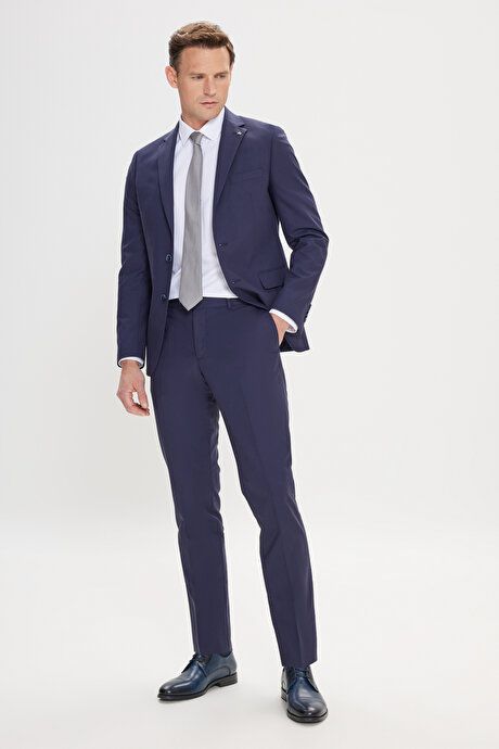 Slim Fit Slim Fit Mono Collar Navy Blue Suit ET3024200071LAC