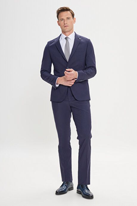 Slim Fit Slim Fit Mono Collar Navy Blue Suit ET3024200071LAC