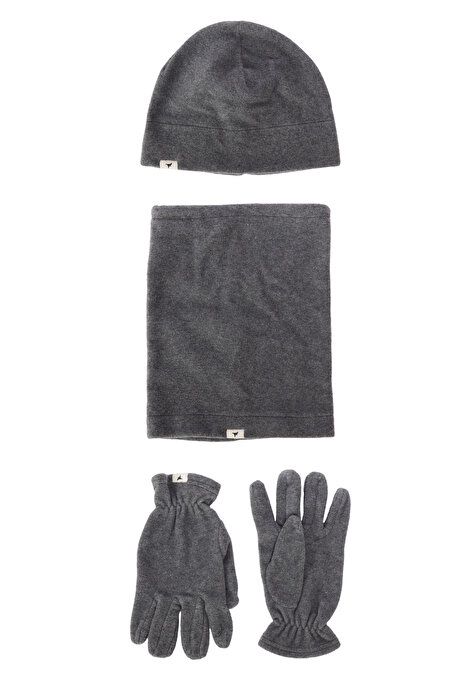 Anti-Pilling Warm Water Repellent Fleece Anthracite-Melange Beanie Neck Collar Gloves Set ET4124100020ANM