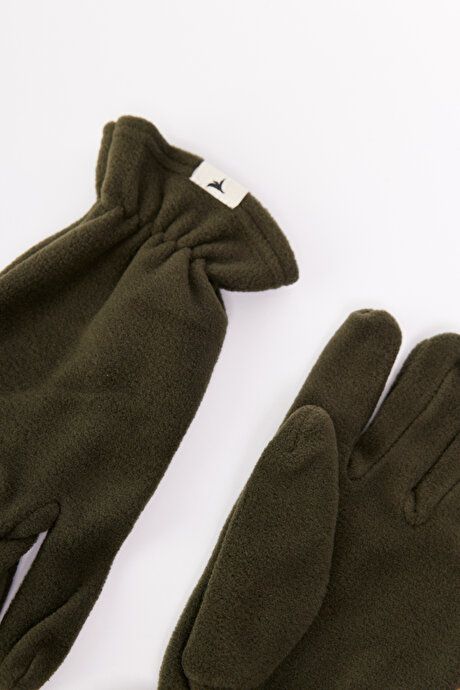 Anti-Pilling Warm Keeping Water Repellent Fleece Khaki Beanie Neck Collar Gloves Set ET4124100020HAK