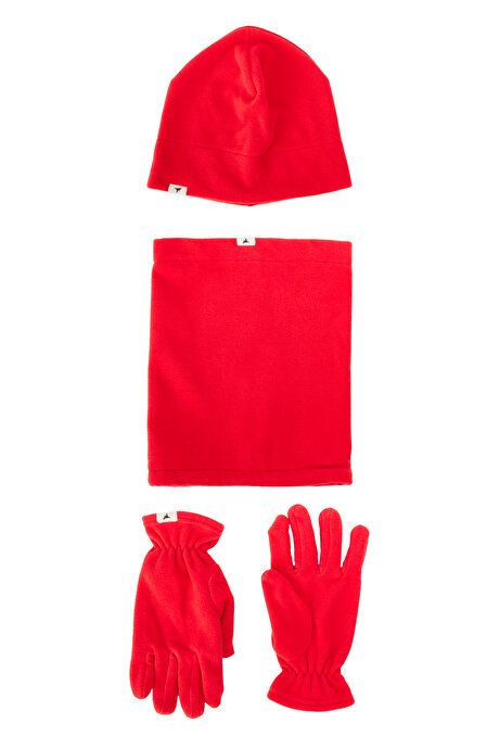 Anti-Pilling Warm Water Repellent Fleece Red Beanie Neck Collar Gloves Set ET4124100020KIR